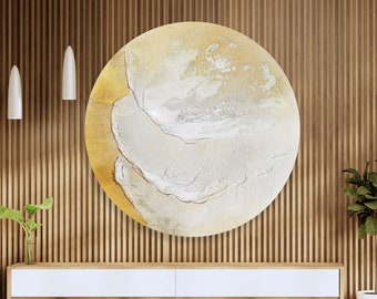 Elegant Textured Art: Original White Gold Abstract Wall Art Piece