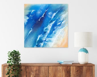 Original Ocean Abstract Painting: Fluid Acrylic & Watercolor Art