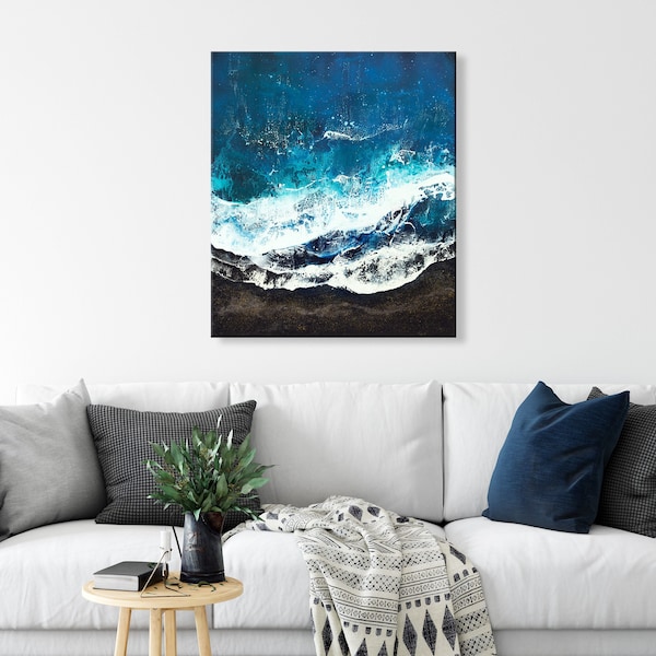 Original Blue Waves Painting on Canvas Wall Art Surfing Painting surfing Art Surfer Gifts Canvas Wall Art