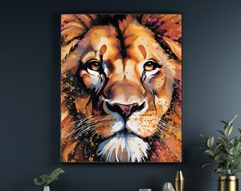 Lion Face Art Print – Colorful Fine Art Paper or Canvas