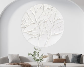 Art minimaliste avec cercle blanc, décoration murale abstraite texturée, peinture 3D, décoration d'intérieur moderne