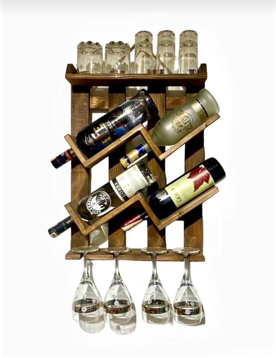Wine Rack Wall Mounted Hand Crafted Handcrafted Rustic Wood Bar for ...