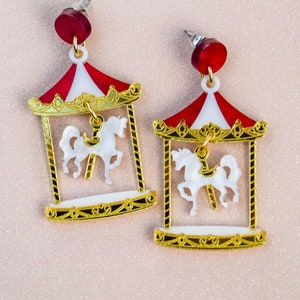Handmade Dangle Carousel Horse Earrings