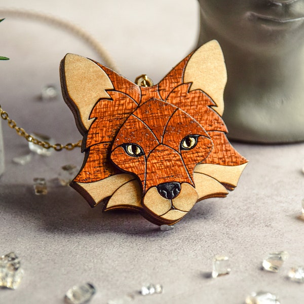 Handmade Red Fox Wood Necklace