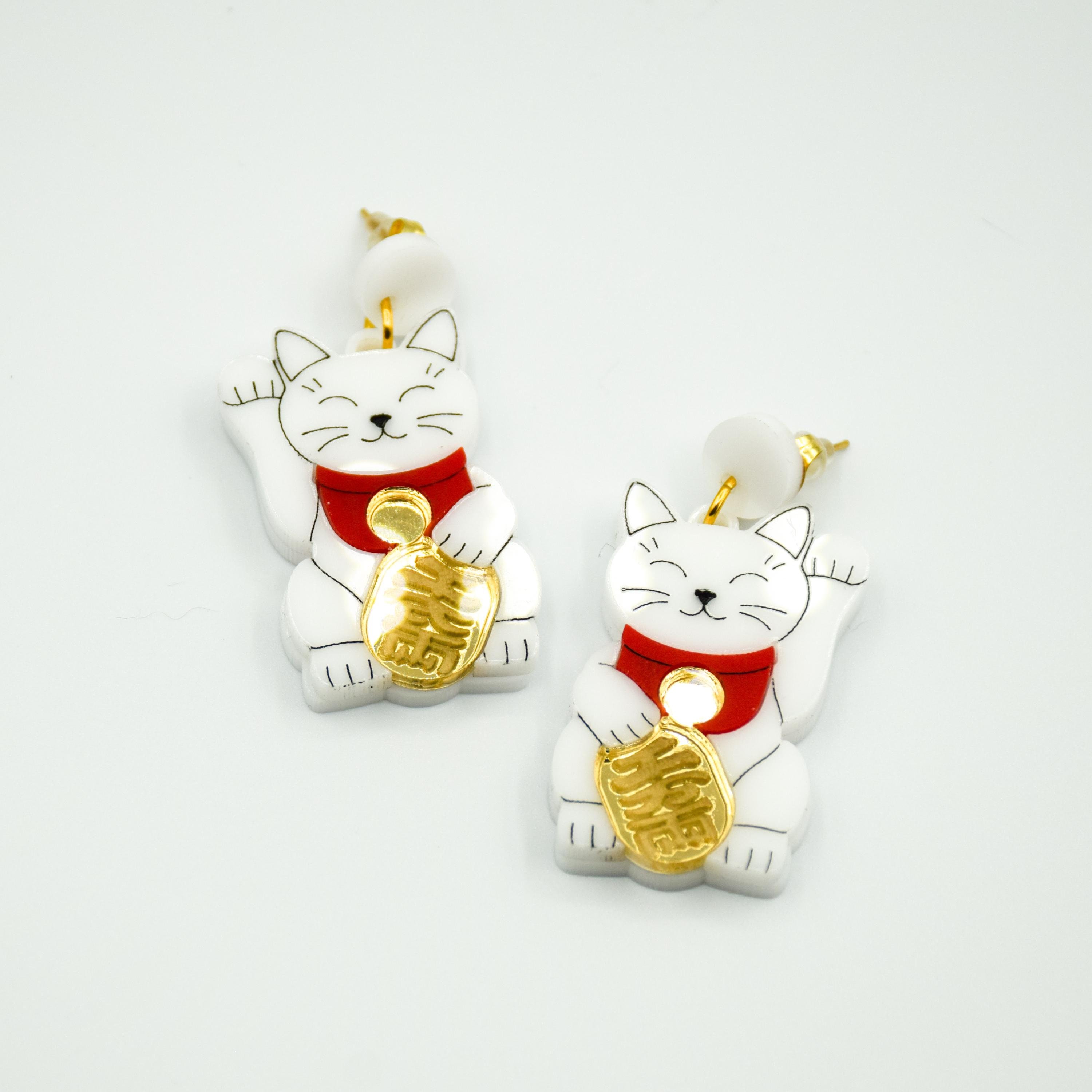 手作り招き猫のイヤリング - Etsy 日本