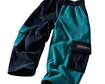 Kids Corduroy Cargo Pants | Color Block Baggy Pants | Unisex Toddler & Youth Streetwear | Soft Corduroy Pants | 2T–YXL ZLM