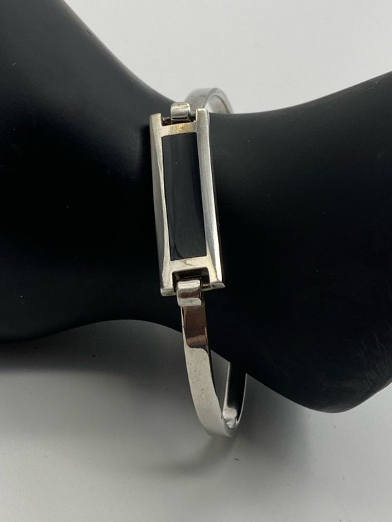 Sterling Silver Bangle Inlaid Onyx Sterling Silver