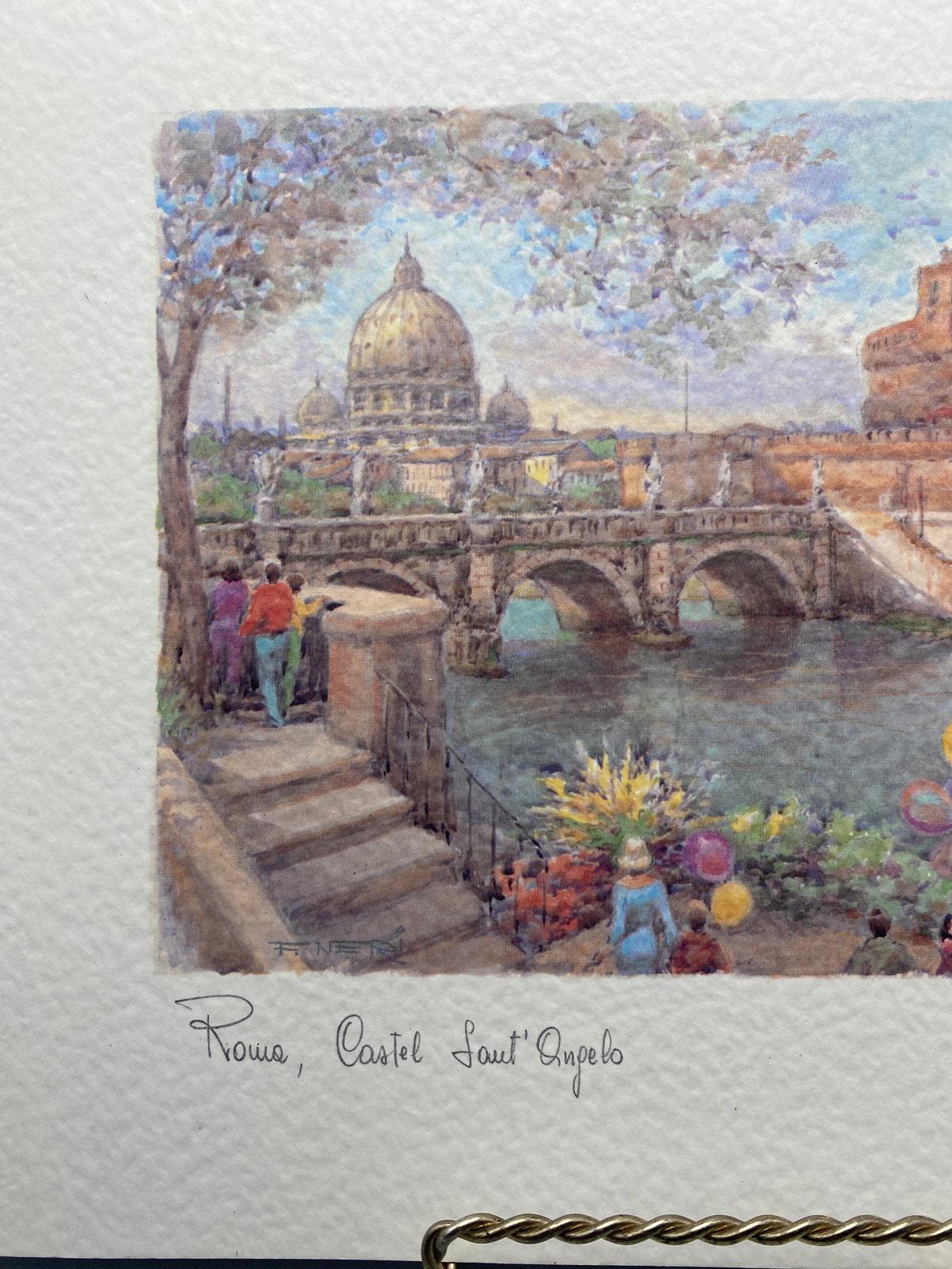 Artist F Neri Rome Castel Sant'angelo Litho Print Signed Unframed
