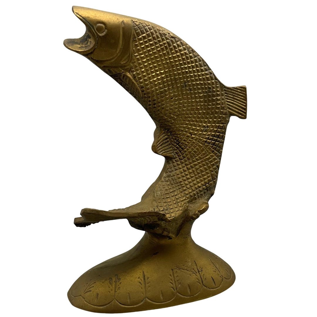 Vintage Bronze Leaping Jumping Fish Sculpture 7.5