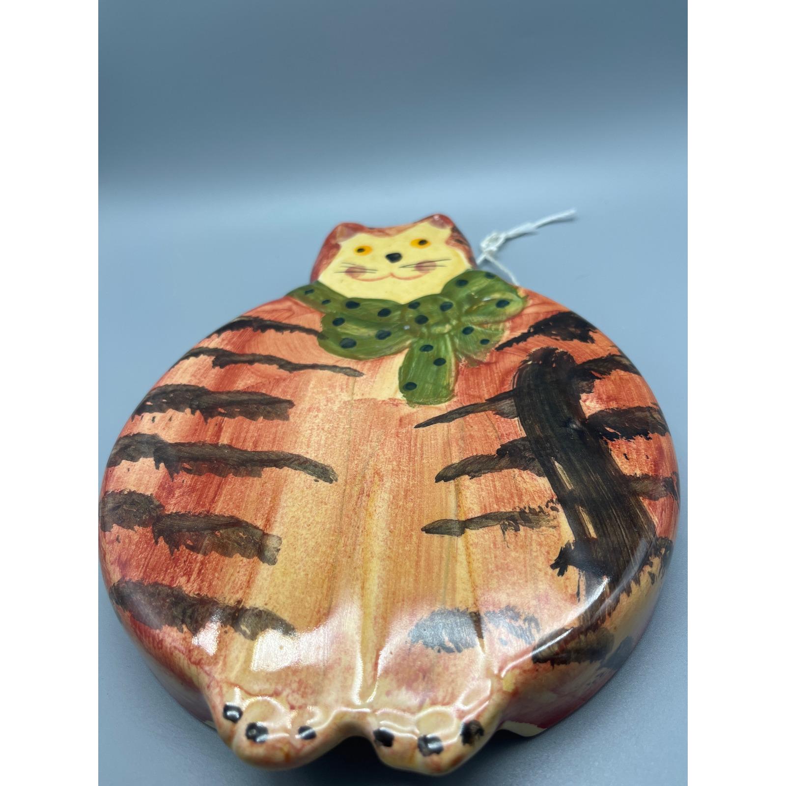 Italica Ars Vintage Fat Cat Ceramic Wall Art Handpainted Made in