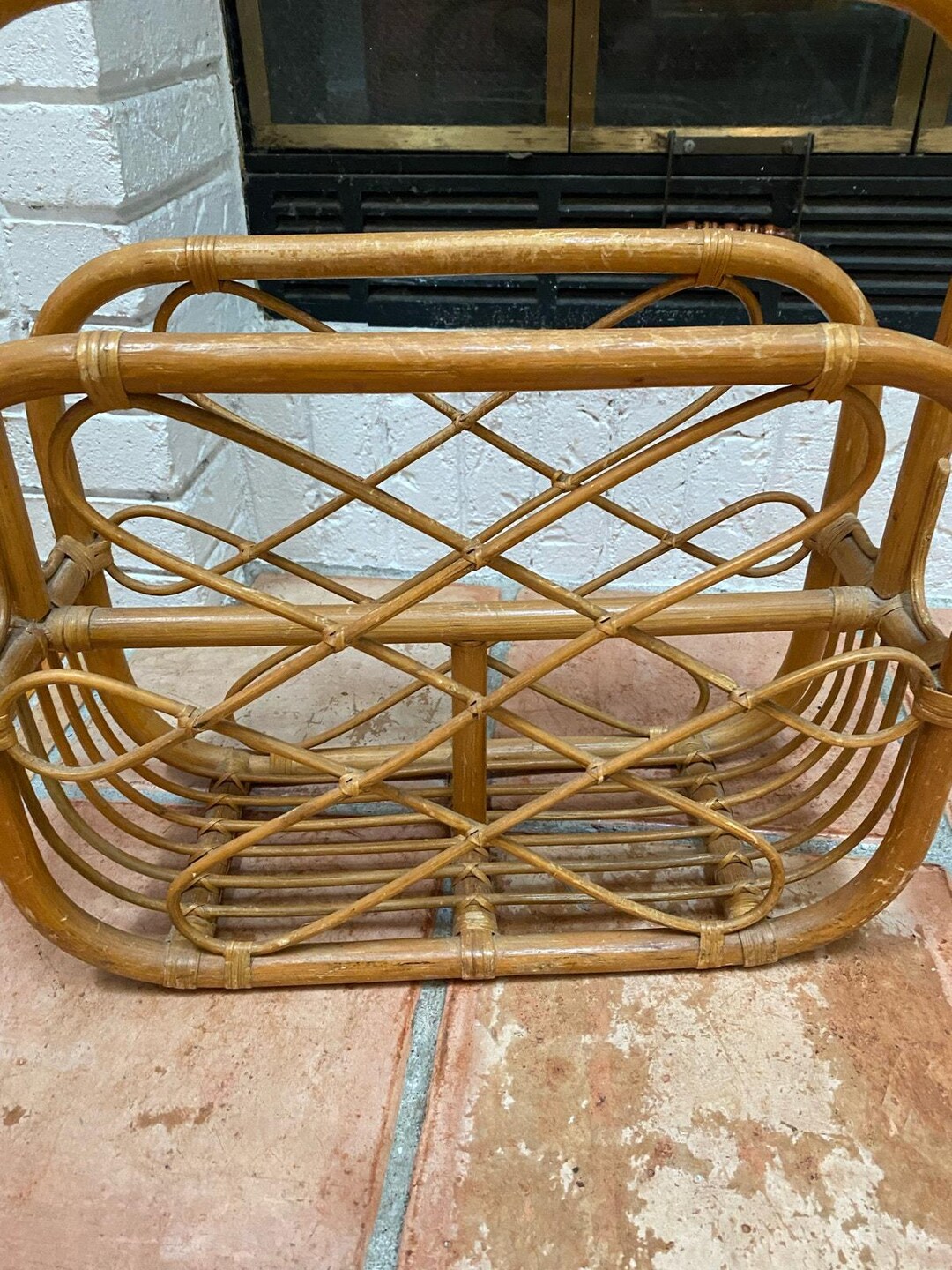 Vintage MCM Bamboo Rattan Blonde Bentwood Magazine Rack Organizer Album ...
