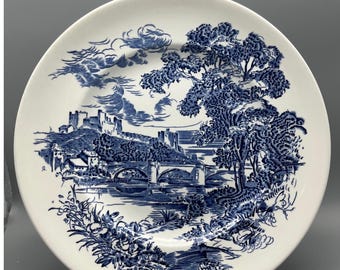 Wedgwood Countryside blauw transferware bord vintage Engeland blauw wit