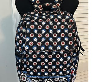 Vera Bradley Vintage "Night Owl" Backpack Navy Blue 15"