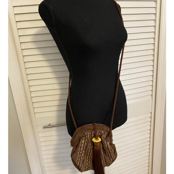 BRIZZOLARI Brown SUEDE Leather CROSSBODY Tassel Purse Made in Italy View 5