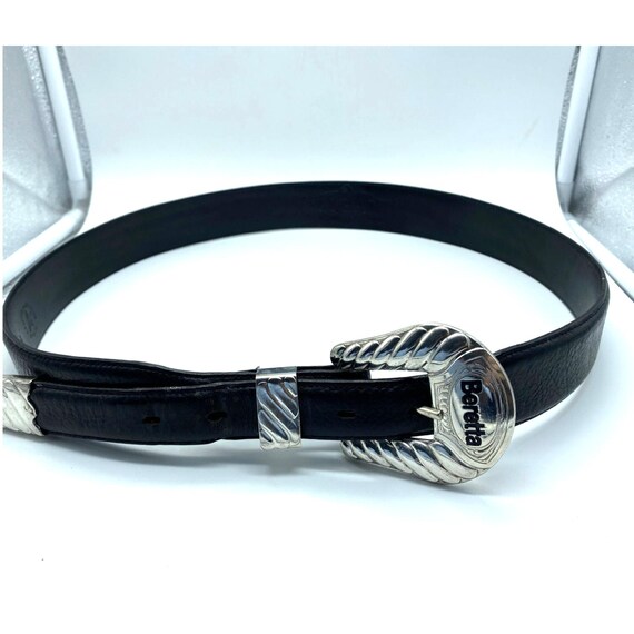 Big AL Vintage Western Black Leather Belt with Silver Engraved Buckle Big Al Sterling Silver Bull Buckle – Western Americana  main image 3