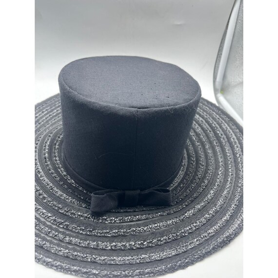 Vintage Marche Exclusive Black Wide Brim Hat Tall Crown Straw Mesh Bow 22 1/2 in Vintage Marche Exclusive Black Wide Brim Hat Tall Crown  main image 4