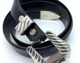 Al Beres USA Wage Sterling Silver Overlay Buckle & Black Leather Belt Size 29 Al Beres USA Wage Sterling Silver Overlay Buckle & Black  main image 2