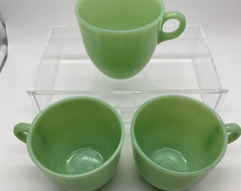 Fire king Jadeite 1700 Line coffee tea Denis cups  set of three