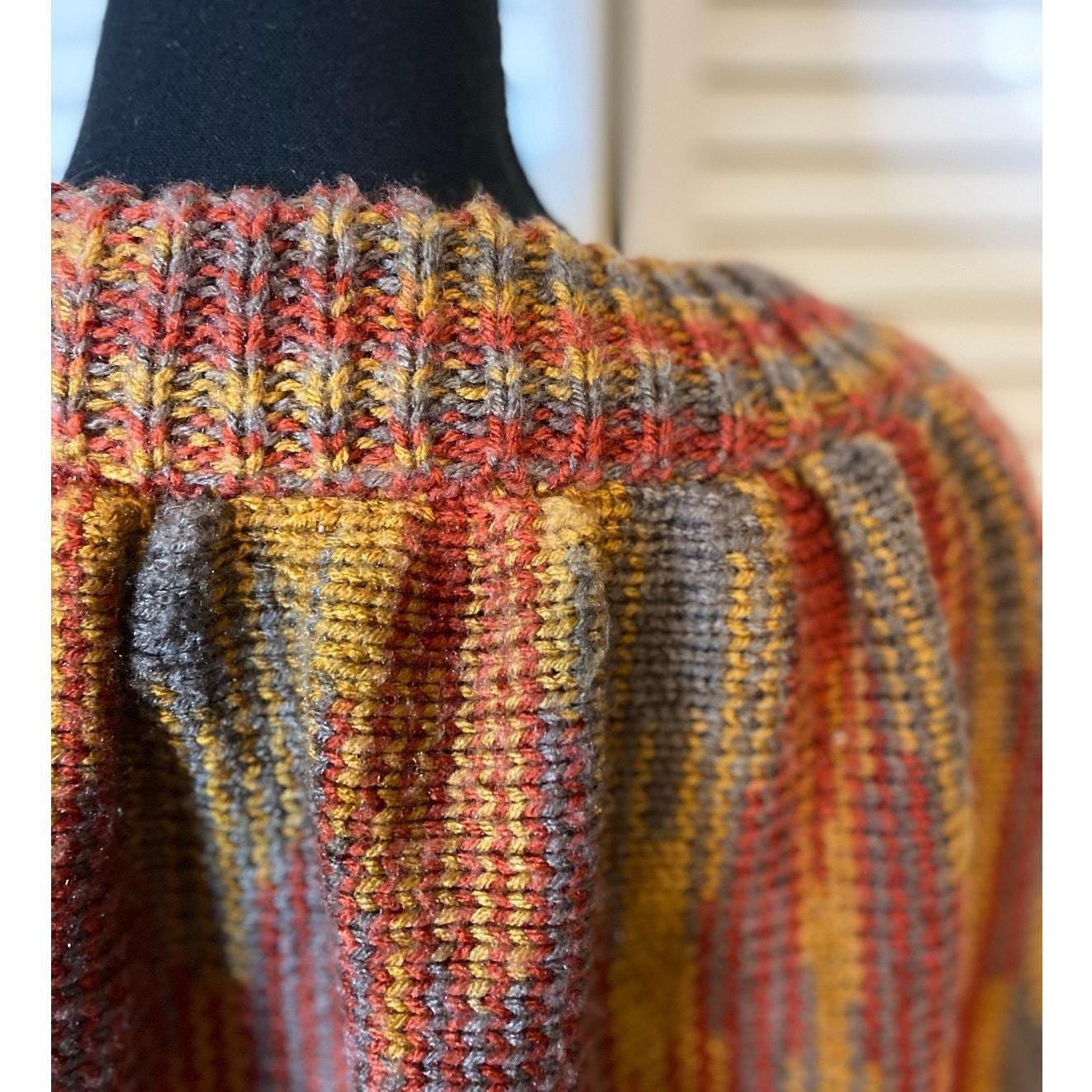 VTG ハンドメイド ニット ボタンアップ ポンチョ、フリンジ 70年代