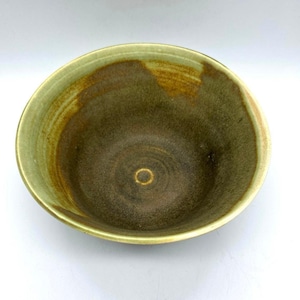 Studio Pottery Hand Thrown Glazed Stoneware Bowl Green Brown Signed 2001
