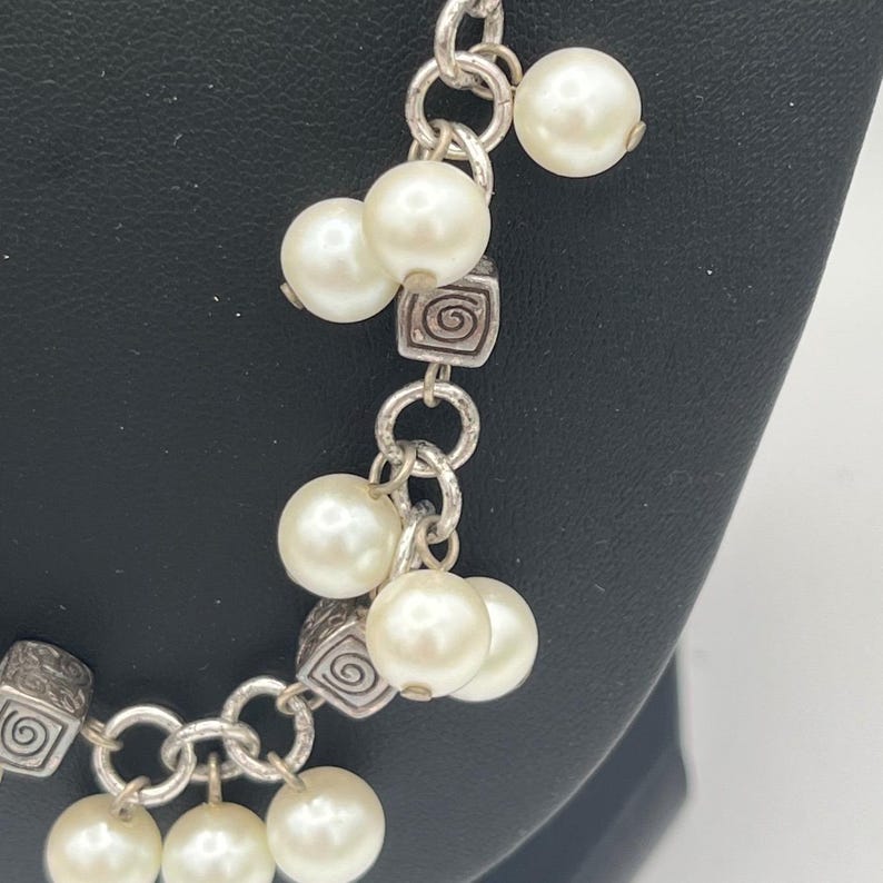 Brighton Mimosa Pearl Beaded Cha Cha style Retired Necklace Silver plate 18" image 4