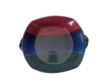 Multi color Studio Pottery Casserole Dish with handles