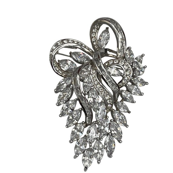 Nolan Miller Glamour Collection Silver Tone Marquise CZ Spray Brooch Pin Org box View 2