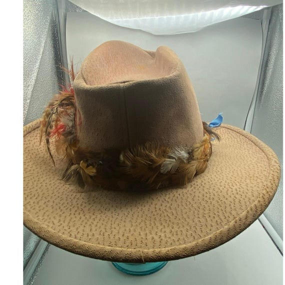 Vintage Bailey U-rollit Tan Suede Cowboy Hat Size 7 Feathers