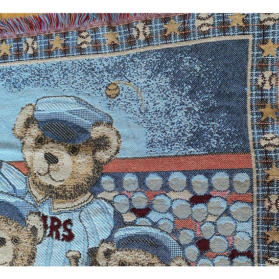 Goodwin Weavers Cotton Throw Afghan Fringe Bears Baseball Woven