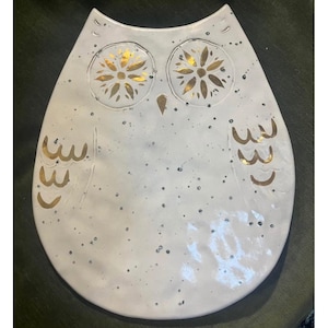 Anthropologie Lg Owl Portugal Pottery trivet Charcuterie platter decor Rare! image 1