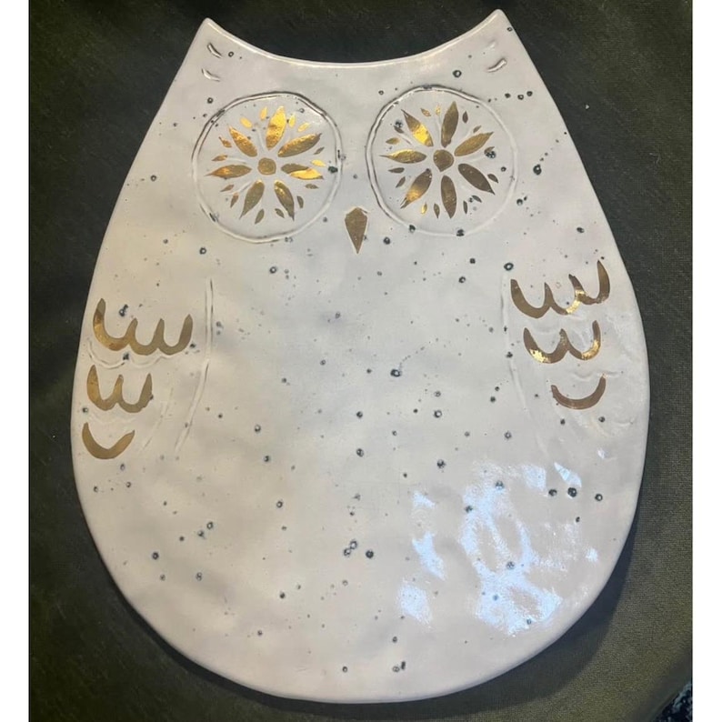 Anthropologie Lg Owl Portugal Pottery trivet Charcuterie platter decor Rare! image 1