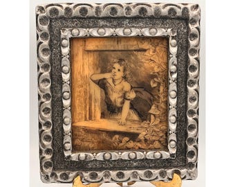 Vintage Artini arts Inc FramedEngraving Girl In Window