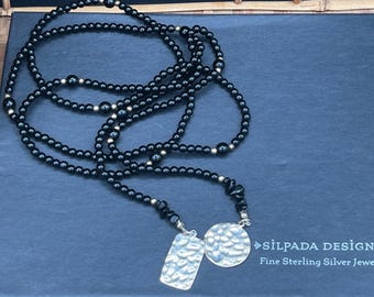 Collar largo Silpada de ónix negro y plata de ley martillada