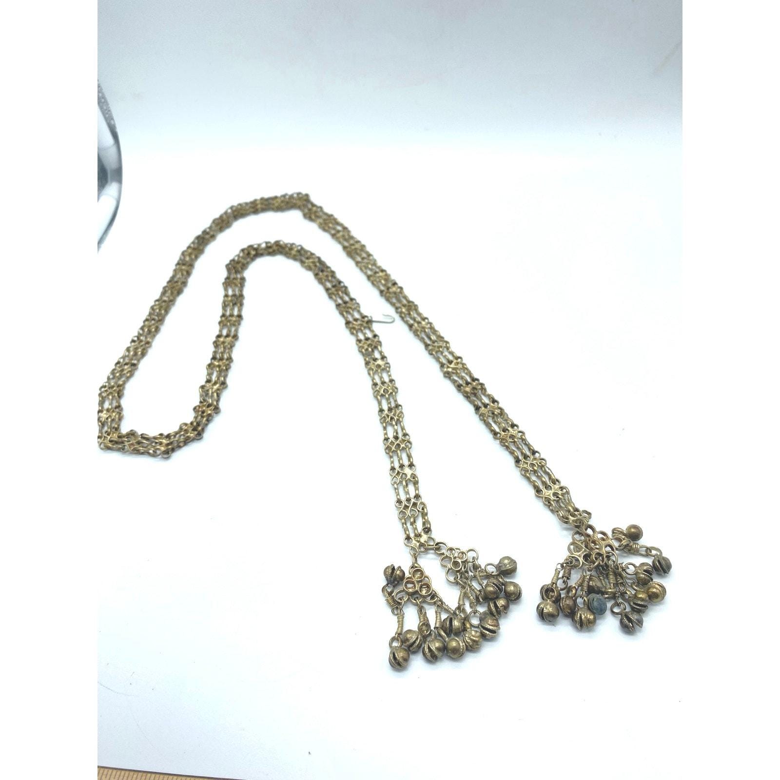 Vintage Brass Bell Tassel Chain Belt Triple Strand Boho  display picture 1