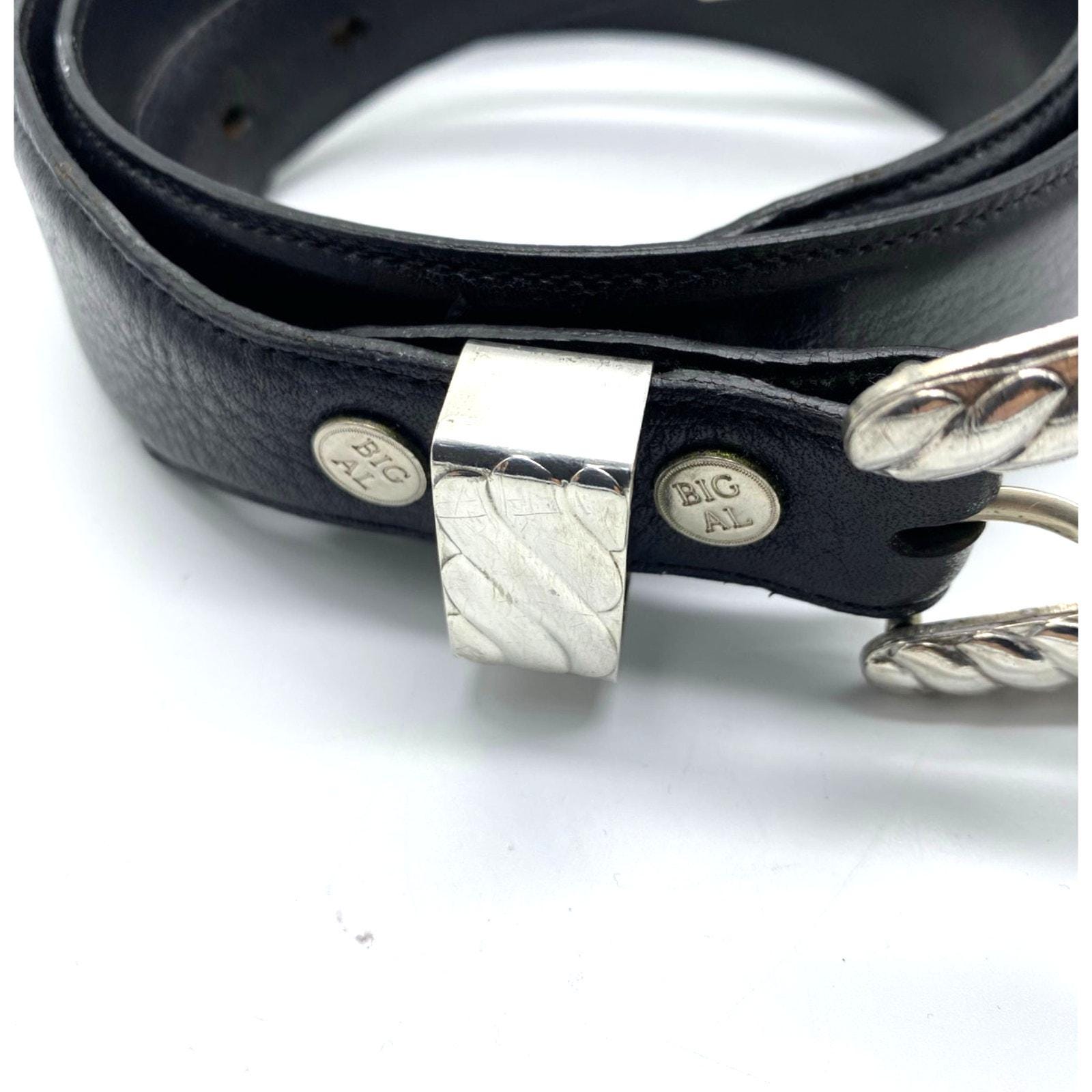 Al Beres Wages genuine black leather belt Vtg Big Al ,al Beres Black Leather Belt Silver Overlay  main image 3