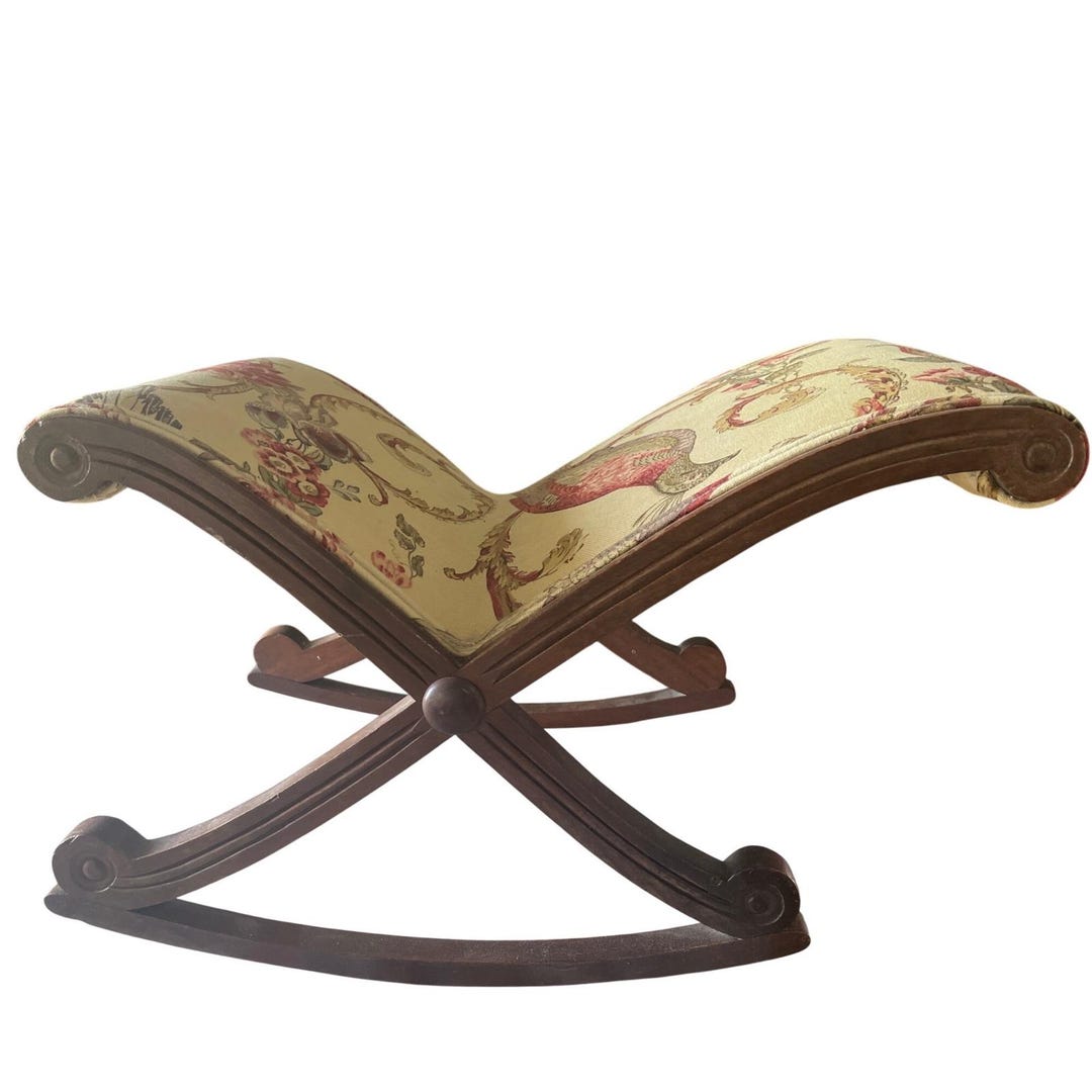 Gout Rocker Vintage Rocking Gout Footrest Upholstered Foot Stool Victorian Jacobian ...