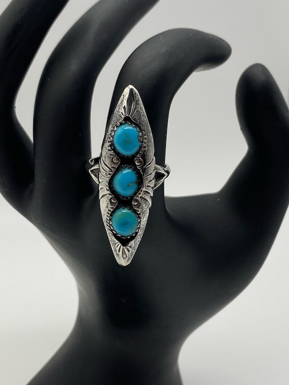 Native Sterling Stamped 3 stone turquoise Shadowbo