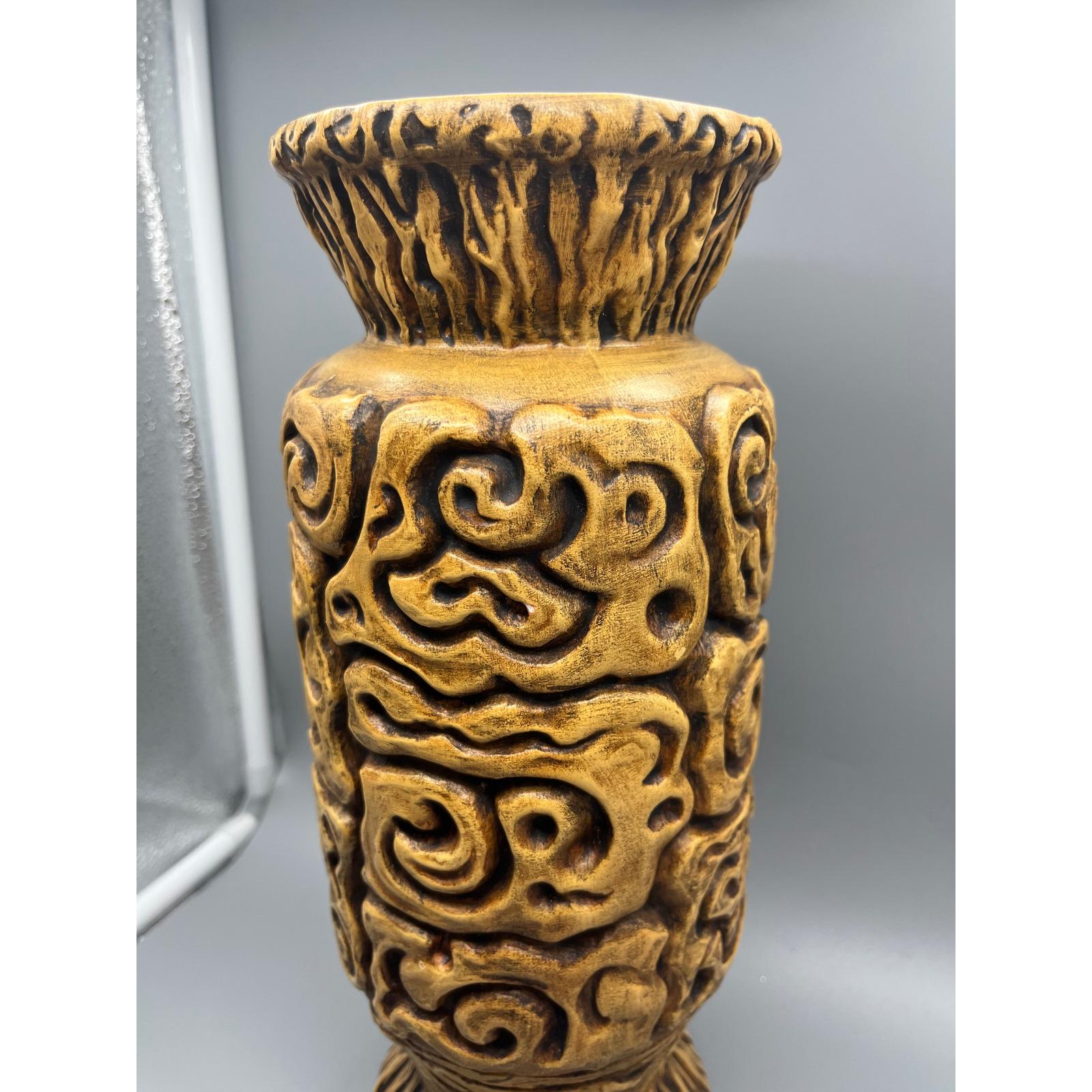 ヴィンテージ ヘーガー陶器 ブラウン ティキ花瓶 モデル #4079 12