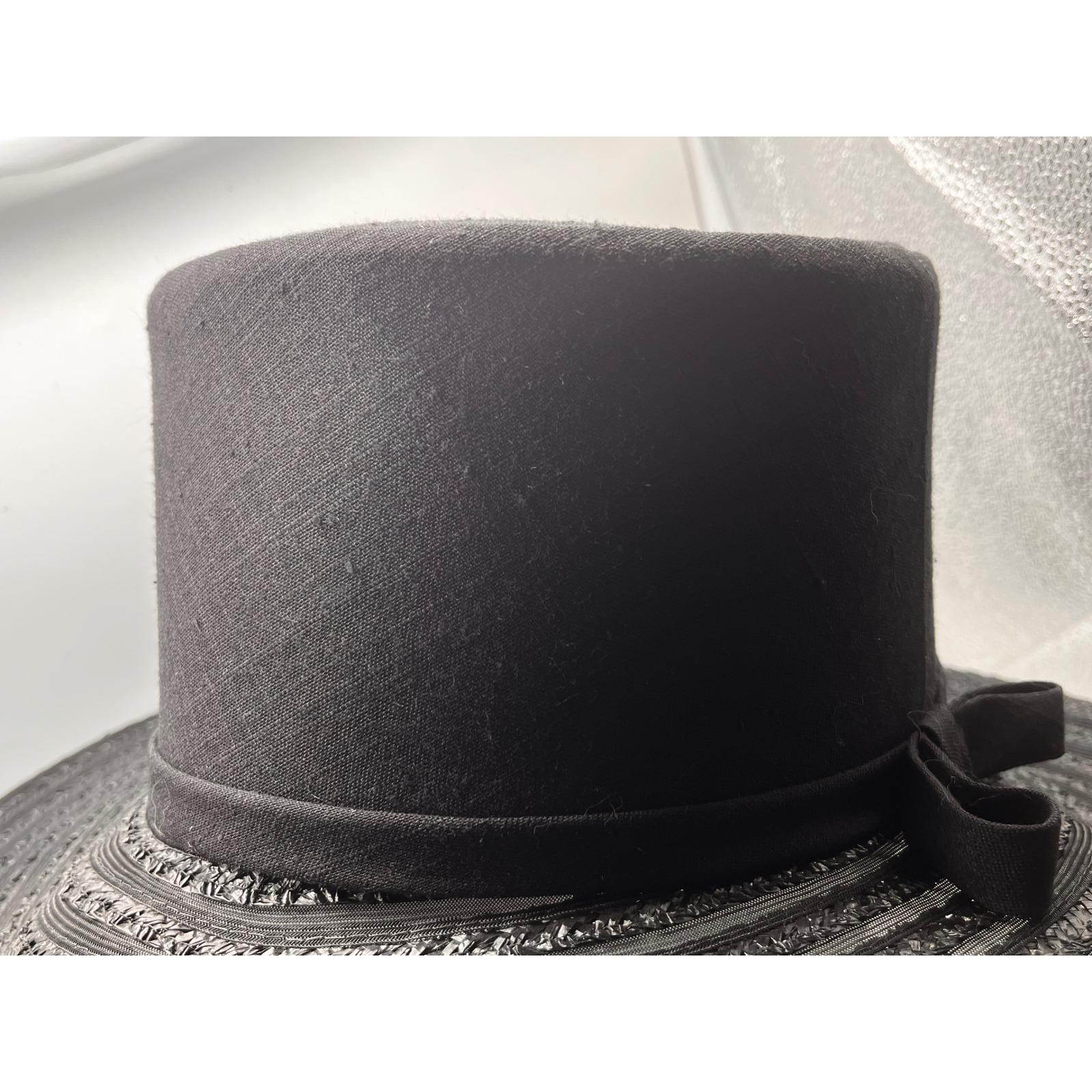 Vintage Marche Exclusive Black Wide Brim Hat Tall Crown Straw Mesh Bow 22 1/2 in Vintage Marche Exclusive Black Wide Brim Hat Tall Crown  main image 3