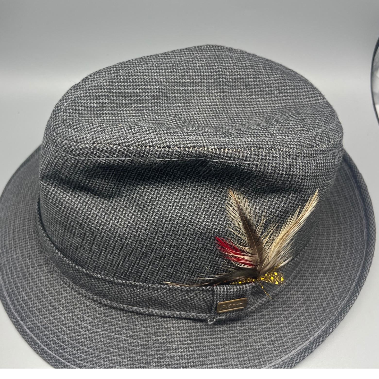 Adams Hats Mens Size Medium Wool Crushable Fedora Feather Gray Tweed Vintage USA Adams Hats Mens Size Medium Wool Crushable Fedora Feather  main image 2