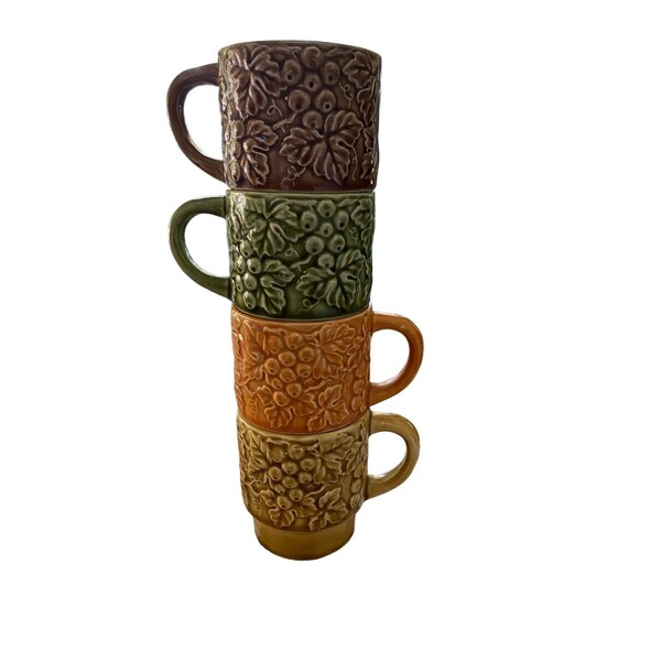 Vintage Japan coffee mugs set of 4 Retro mugs