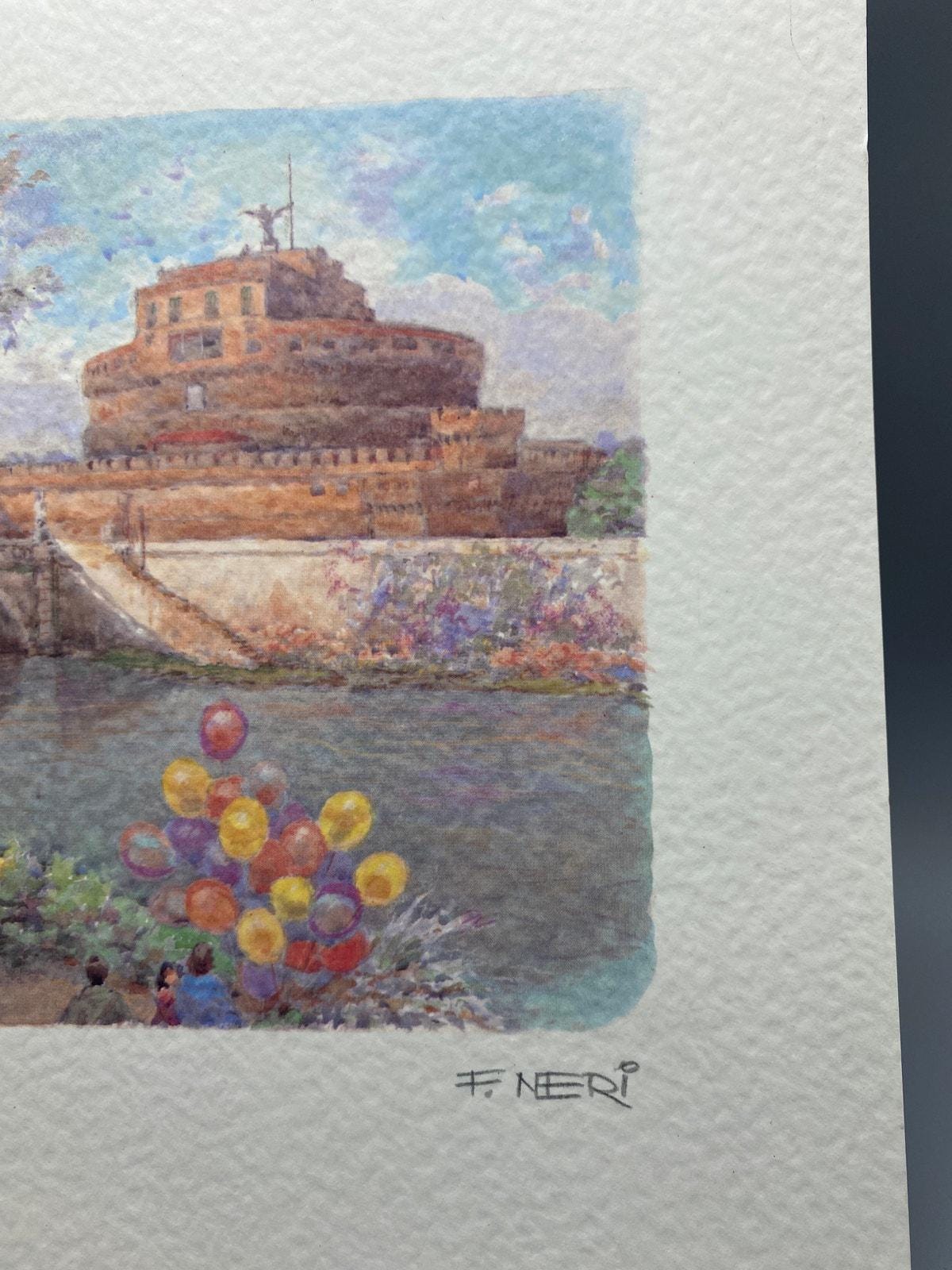 Artist F Neri Rome Castel Sant'angelo Litho Print Signed Unframed