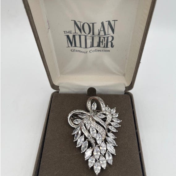 Nolan Miller Glamour Collection Silver Tone Marquise CZ Spray Brooch Pin Org box