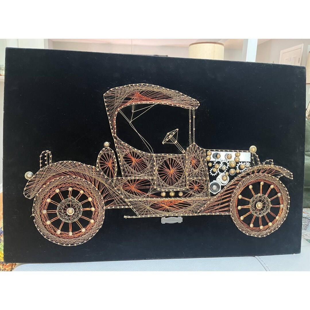 Car String Image Vintage Mixed Metal String Art Car on Velvet - Etsy