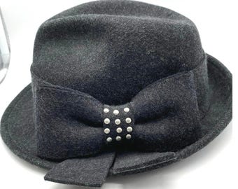 Tinatoo Elegant Gray Wool Fedora‎ Hat with Bow Detail Classic Vintage Style Tinatoo Elegant Gray Wool Fedora Hat With Bow Detail Classic  main image 2
