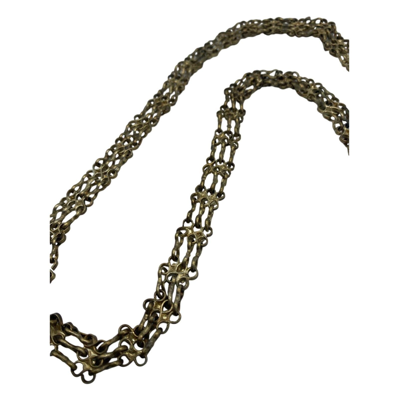 Vintage Brass Bell Tassel‎ Chain Belt Triple Strand Boho Tribal Ethnic Lariat New Arrival ! 1970S BRASS PADDLE FRINGE STATEMENT NECKLACE  main image 4