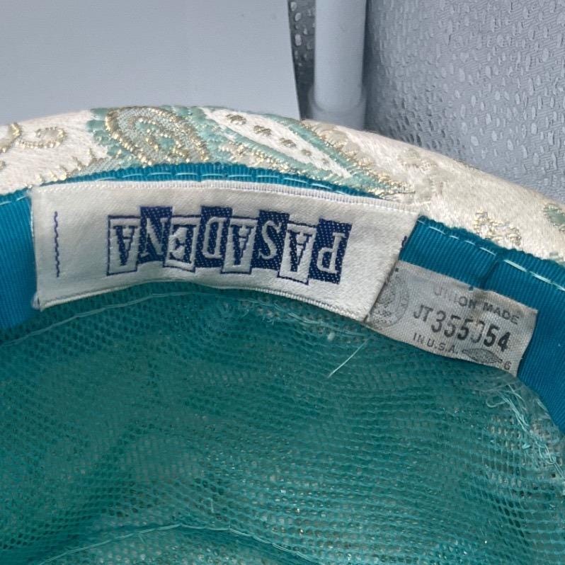 Vintage Cloche Bucket Hat Cream Teal Paisley 40 display picture 1