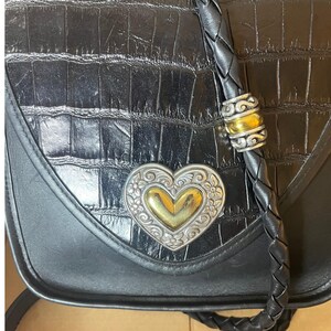Vtg Brighton Braided Heart Saddle Bag croc embossed Box and Dustbag 1990s image 2