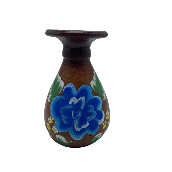 Vintage Mexico Pottery Folk Art Bright Flowers colorful pottery vase