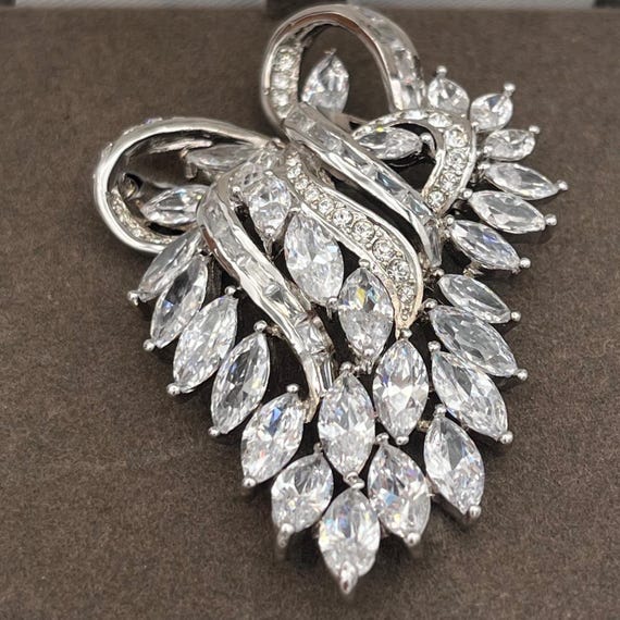 Nolan Miller Glamour Collection Silver Tone Marquise CZ Spray Brooch Pin Org box View 5